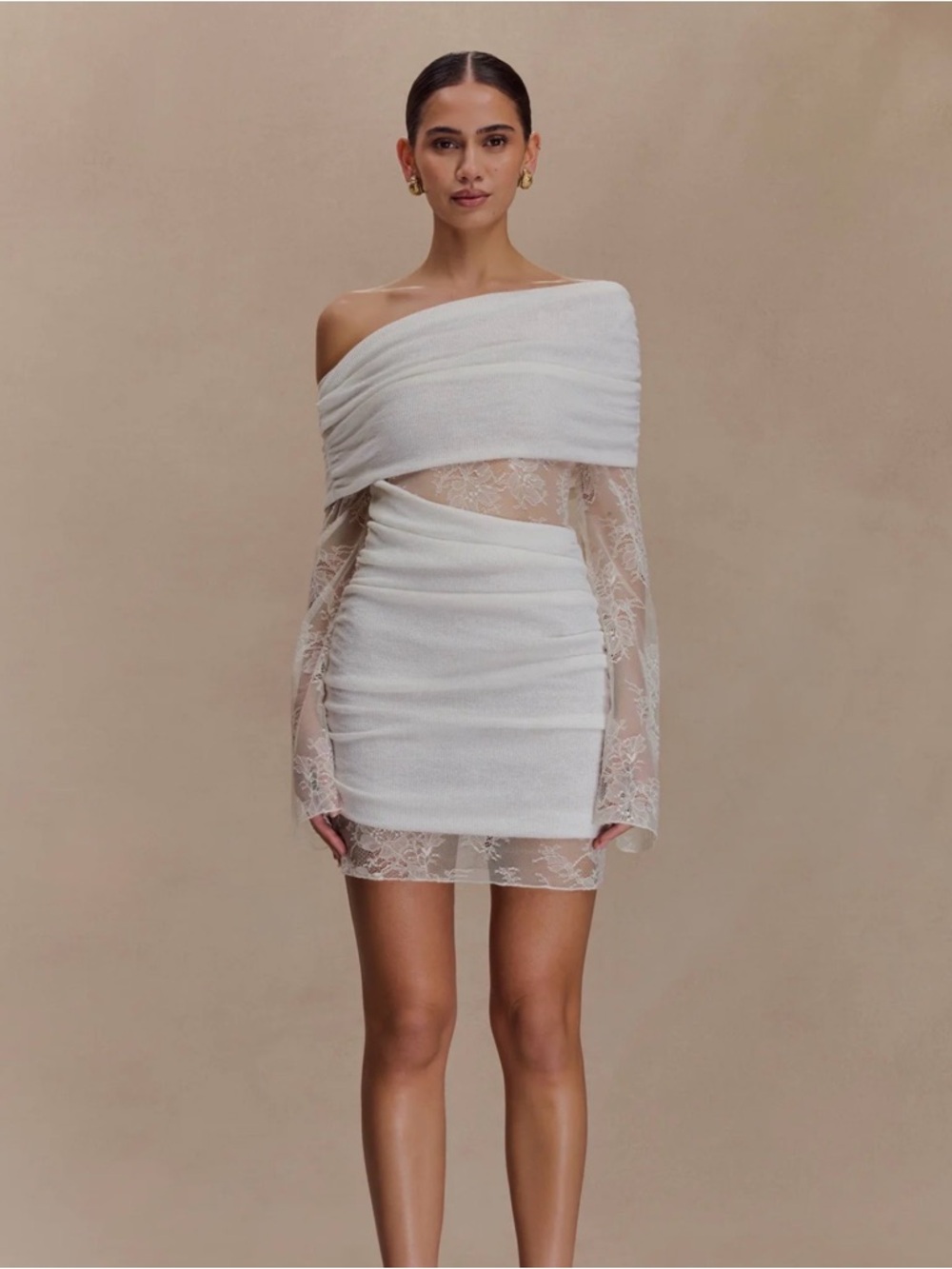 Meshki Luxie Lace White One-Shoulder Mini Dress